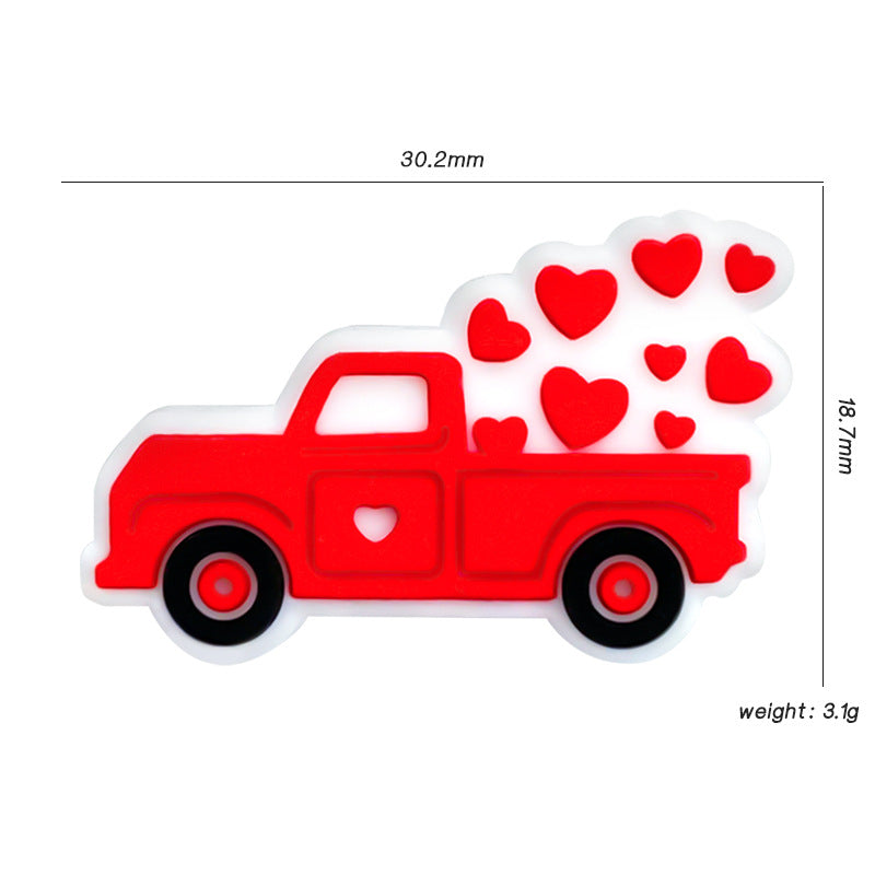 Wholesale 10pcs Valentine's Day Creative Food Grade Love Car Baby Pacifier Chain Cartoon Silicone Beads